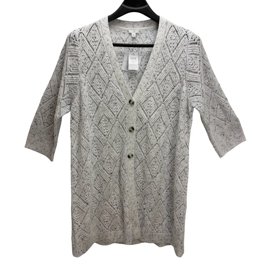J. Jill 2X Soft Neutral Marled Knit Long Button Cardigan Sweater Open Weave